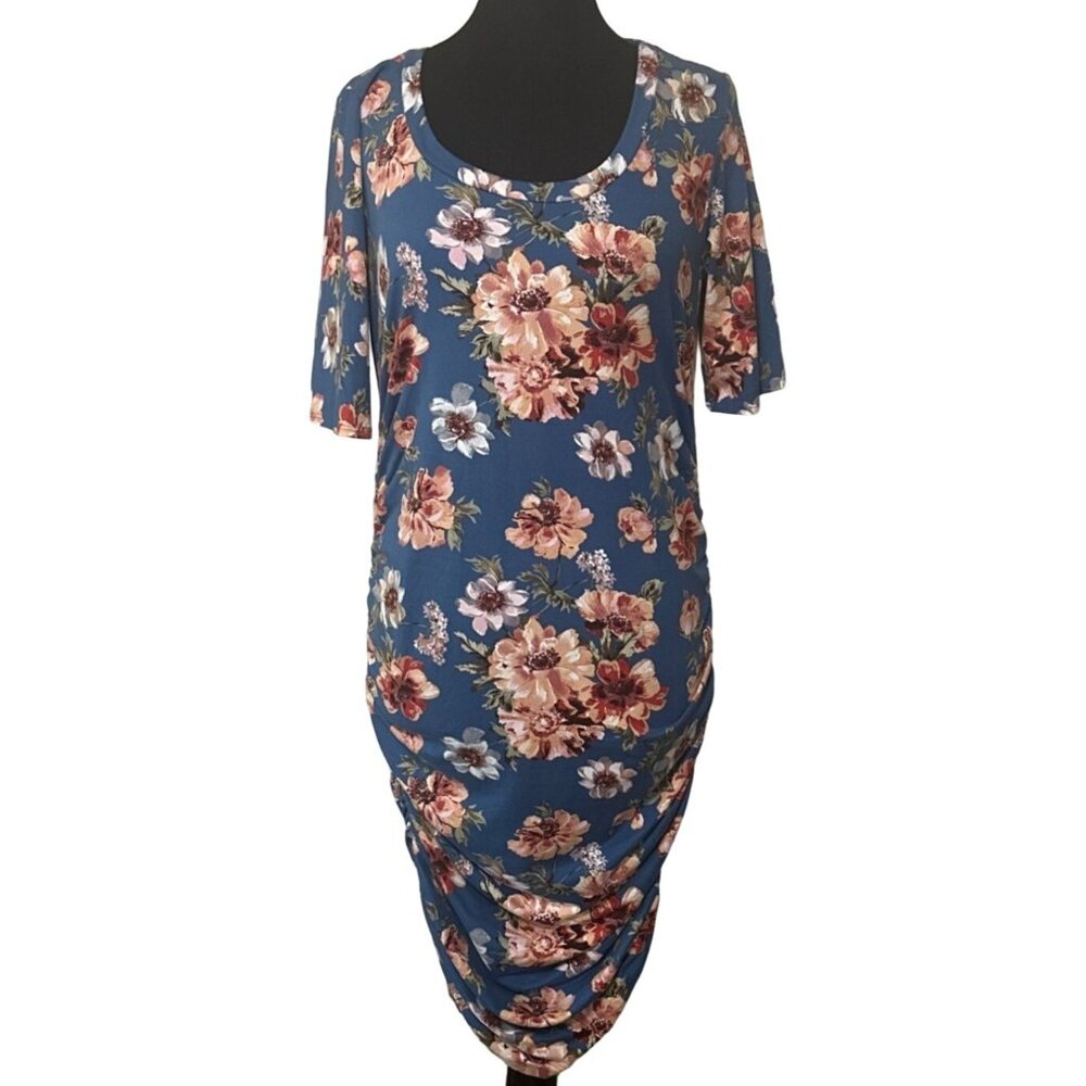 Rags & Couture Bodycon Stretch Midi Floral Dress w/Half Sleeves Women's Size L